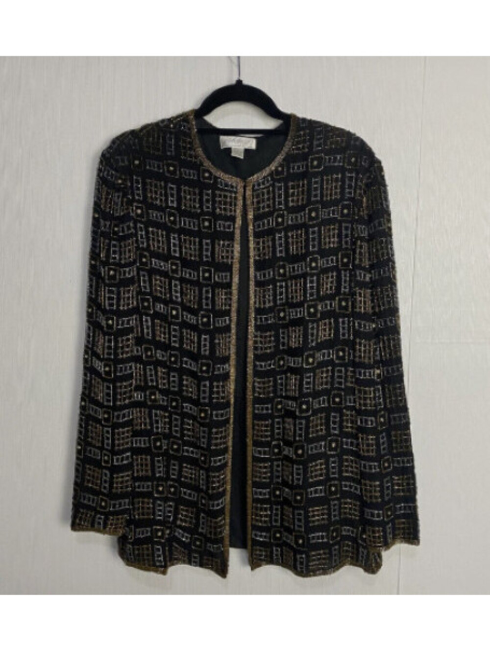 Vintage Lord & Taylor Size 18W Black Silk Long Sleeve Beaded Top Party